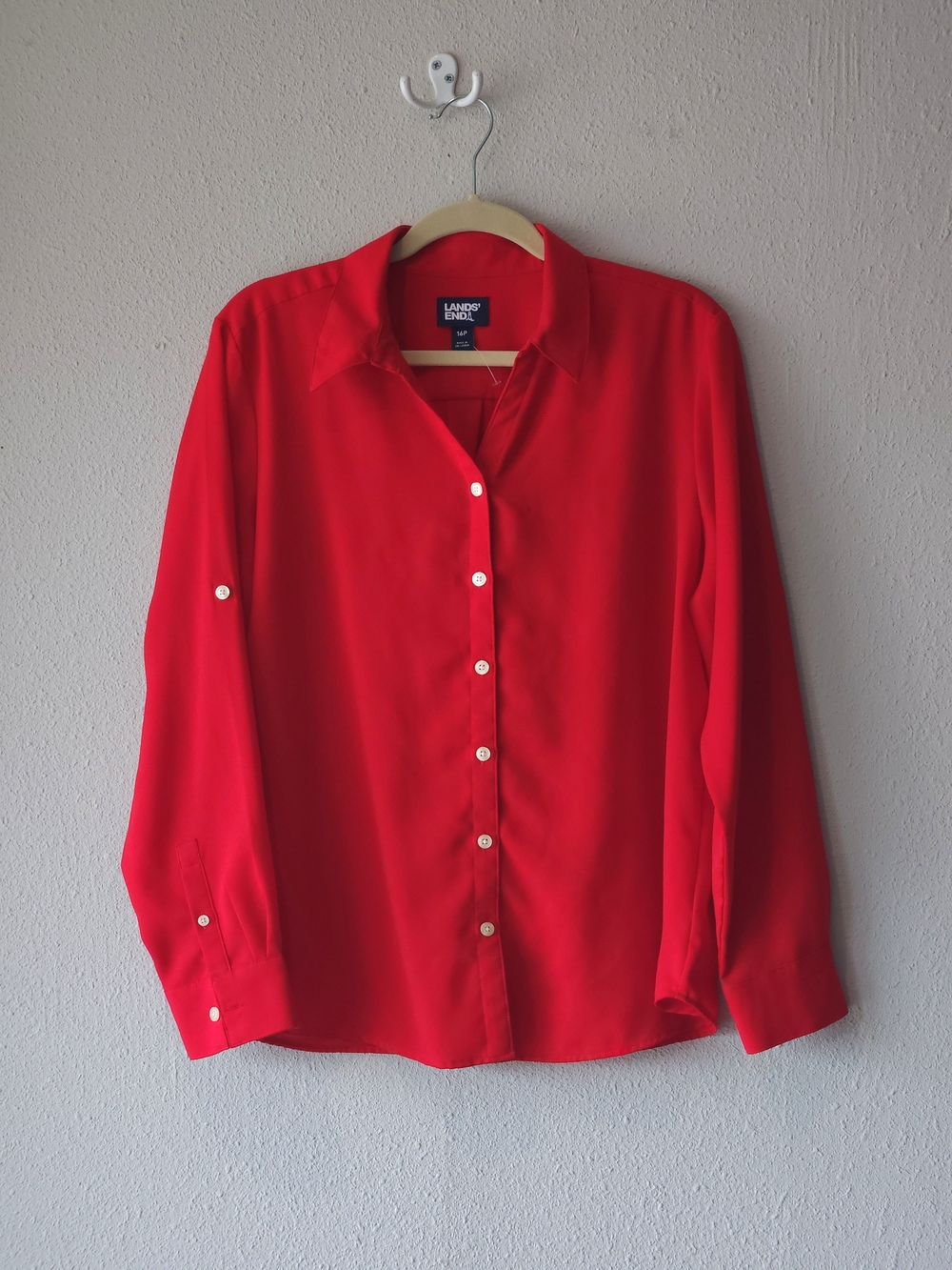 Lands' End Rich Red Button-Front Blouse PETITE SIZE 16P